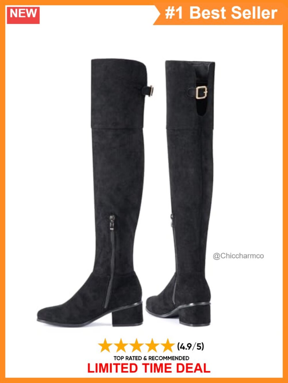 Faux Suede Over The Knee Boots 2 Inch Block Heel Side Zip